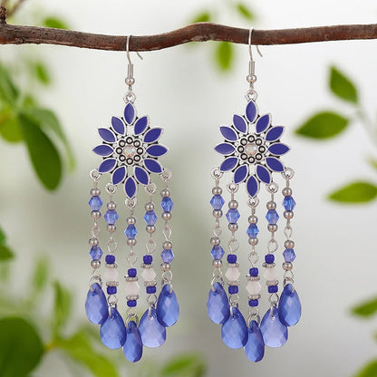 Bohemian Acrylic Water Drop Earrings - Crystal Bead Long Dangle Vacation Jewelry for Women