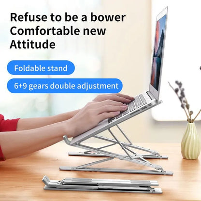 Folding Adjustable Laptop Stand for MacBook and PC - Aluminum Notebook Holder with Heat Dissipation for Tablets and Computers