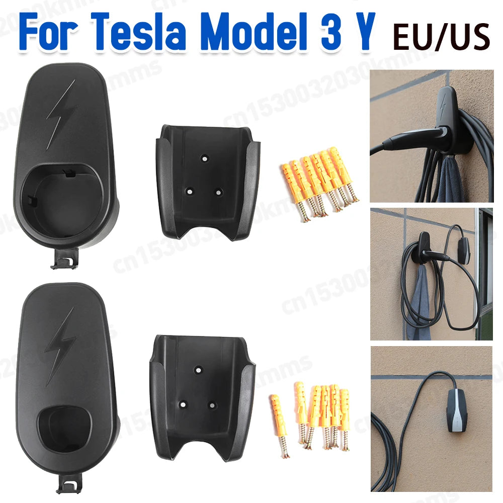 Car Charging Cable Mount – Wall Charger Holder with Chassis & Connector Bracket for Tesla Model 3/Y Accessories