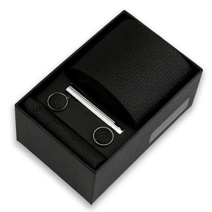 Men's Tie & Cufflink Gift Set - 8cm Necktie Handkerchief Clip Box for Formal Business Suits