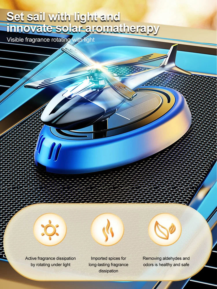 Solar-Powered Rotation Helicopter Car Air Freshener – Alloy + ABS Wooden Aromatherapy Aroma Diffuser
