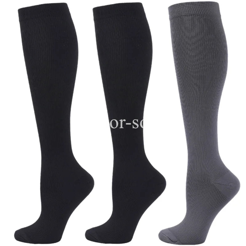 3 Pairs Knee High Compression Socks – Anti-Fatigue Support Stockings for Varicose Veins, Pain Relief & Sports Recovery (Men & Women)