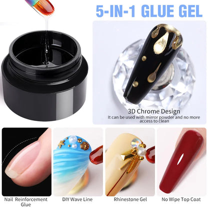 BORN PRETTY 10g Gel Nail Glue for Rhinestones - Super Adhesive, No Wipe Nail Gem Glue for 3D Crystals, Beads, Diamonds & Stickers
