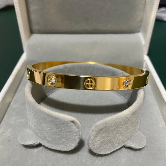 Women’s Gold Zircon Cross Nail Bracelet – Stainless Steel Screw Bangle Jewelry with CZ Stones, Fashion Wrist Accessory