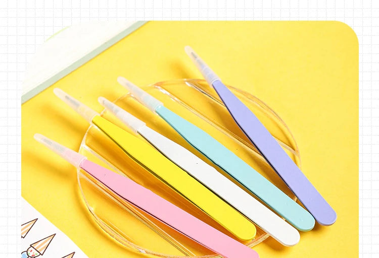 Colorful Stainless Steel Tweezers Set - Straight & Curved, Pink, Blue, Purple for DIY Eyelash, Nail Art and Rhinestone Picking