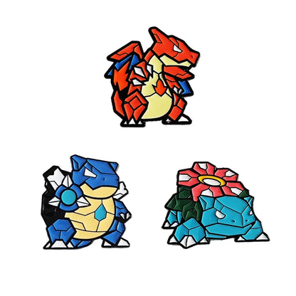 3-Piece Anime Monster Enamel Pin Set - Charizard, Blastoise, and Venusaur Brooch Badges for Backpacks, Lapels, Friends, and Collectors