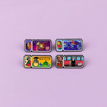 4-Piece Anime Movie Ticket Enamel Pins - Cute Cat Lapel Badges for Backpacks & Fans