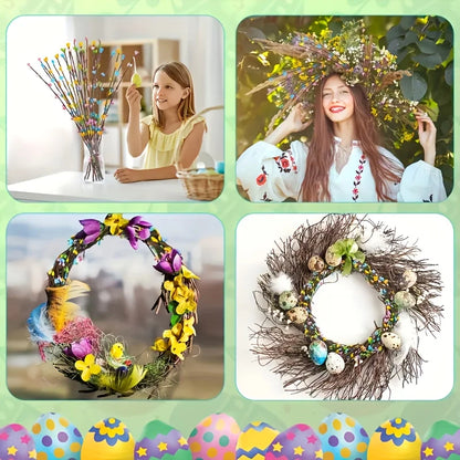 27/47pcs Easter & Spring Artificial Berry Stems with Flowers – DIY Wreath, Bunny Ears & Centerpiece Decorations