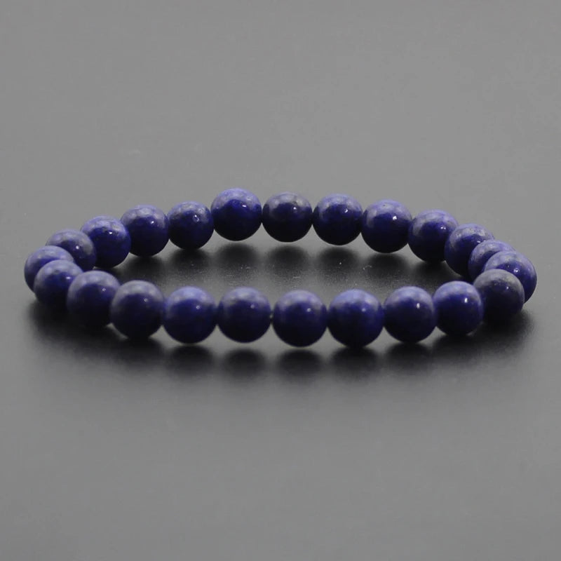 8mm Natural Stone Beaded Bracelet - Black Onyx Lava Tiger Eye Agate Quartz Chakra Yoga Energy Jewelry for Men & Women