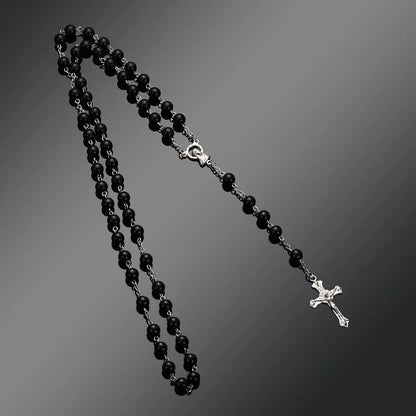 Rosary Beads Cross Necklace – Catholic Virgin Mary Pendant Chain Religious Jewelry Gift for Men & Women Prayer Charm