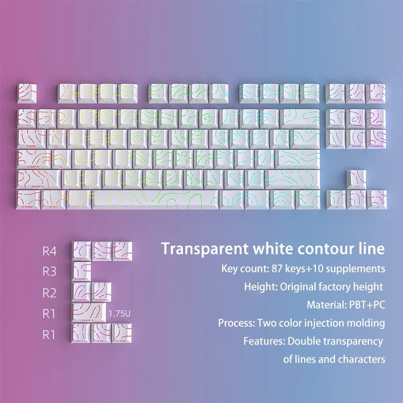 Contour 4.0 Side-Engraved PBT Translucent 97-Key Mechanical Keyboard Keycaps – White Gaming Keycap Set for Magnetic Switch F75 GMK87