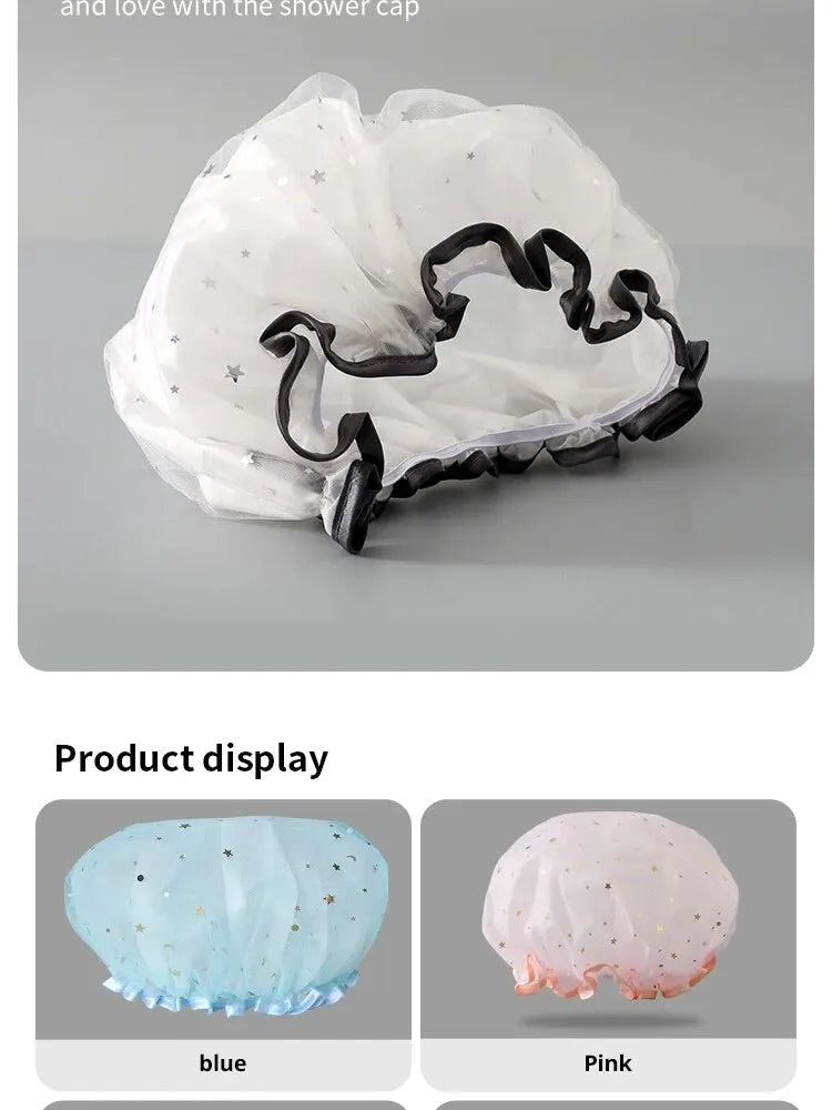 Double-Layer Waterproof Shower Cap — PVC Bathing Hat for Adult Women, Kitchen & Bathroom Use