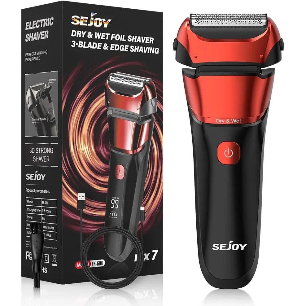 Sejoy Electric Razor for Men – 3-Blade Foil Shaver with 7500 RPM High-Speed Motor & Digital Power Display