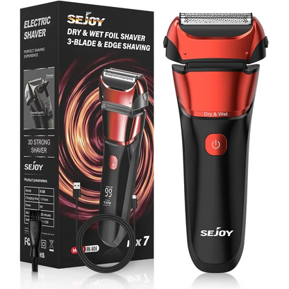 Sejoy Electric Razor for Men – 3-Blade Foil Shaver with 7500 RPM High-Speed Motor & Digital Power Display