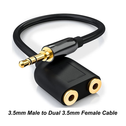 3.5mm Stereo Audio Y Splitter Cable – Hi-Fi Sound Extension Converter, 1 Male to 2 Female Headphone Jack Adapter