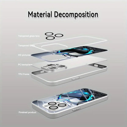 Black Grey Apple Pattern Glass Phone Case - Electroplated Protective Cover for iPhone 11-18 Pro Max, Plus, 16E & 17 Air