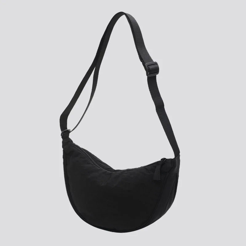 Solid Color Women's Portable Shoulder Bag – Simple Nylon Cloth Padded Crossbody Travel Purse & Messenger Bag