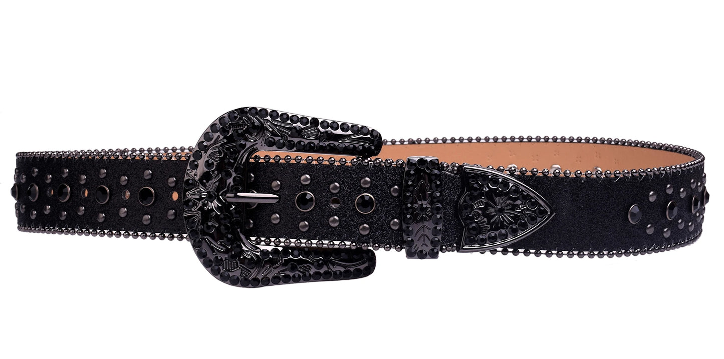 Women's Western Rhinestone Belt – Fashion Leather Cowboy Belt with Man-Made Diamonds for Jeans