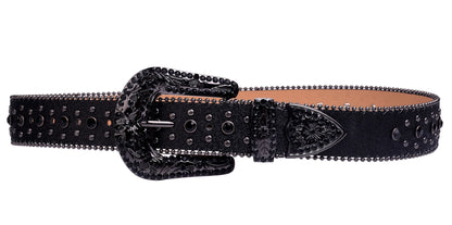 Women's Rhinestone Western Belt – Fashion Leather Cowboy Belt with Man-Made Diamonds for Jeans & Outfits