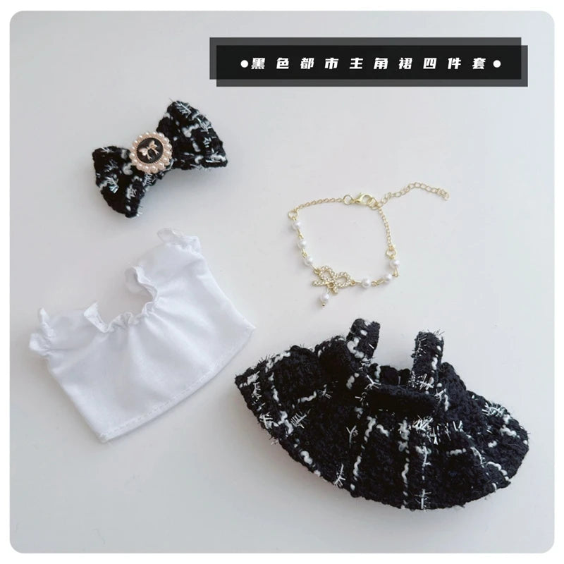 Labubu Doll Accessories — 17cm Luxury Woolen Shawl Suit & Skirt Set with Messenger Bag & Loafers