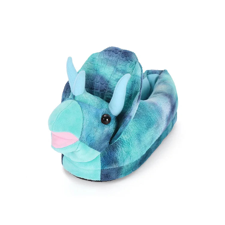 Winter Dinosaur Cotton Slippers for Women — Cartoon T-Rex Plush Velvet Home Slippers, Warm & Non-Slip Floor Shoes