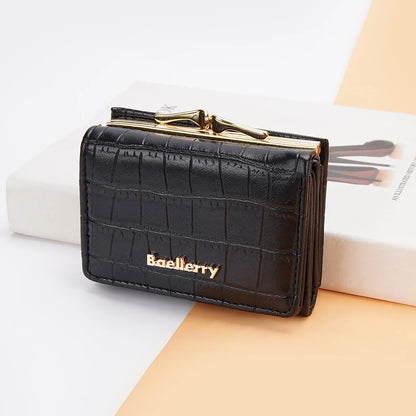 Baellerry Short Women’s Wallet — Crocodile Pattern Coin & Card Holder with Photo Slots, Hasp Purse for Girls