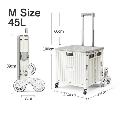 45/65L Folding Shopping Cart Trolley – Portable Home Cart with 2/4/8 Wheels