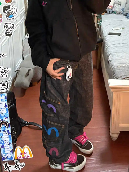 Women's Baggy Cargo Jeans - Y2K Streetwear Harajuku Grunge Denim Pants