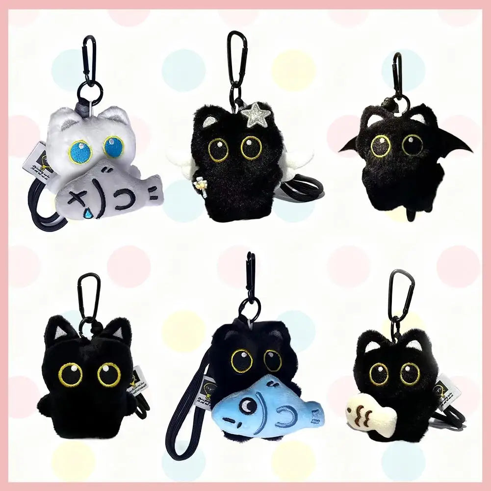 Cute Black Cat Plush Keychain - Kawaii Cartoon Bag Pendant Car Keyring Stuffed Doll Gift
