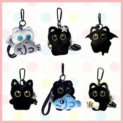 Cute Black Cat Plush Keychain - Kawaii Cartoon Bag Pendant Car Keyring Stuffed Doll Gift