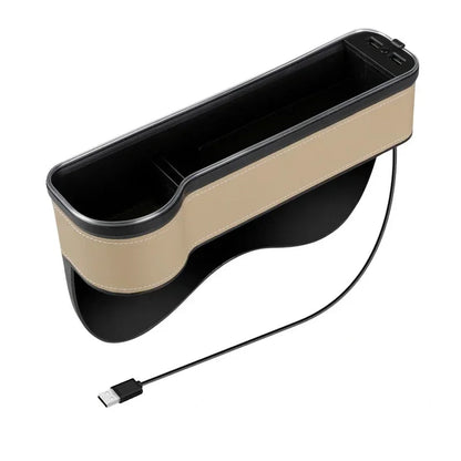 Car Crevice Storage Box with 2 USB Chargers & LED Light – Seat Gap Organizer for Phone, Cards, Bottles, and Cups
