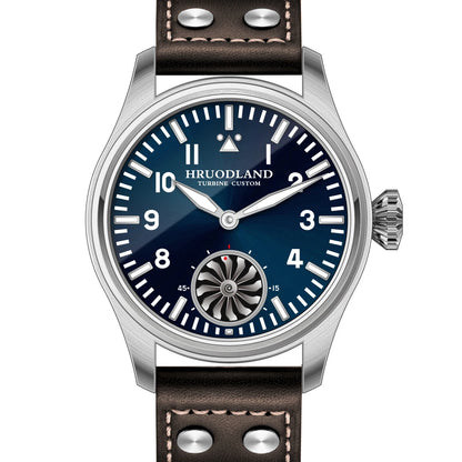 Hruodland 43MM Pilot Men’s Manual Mechanical Watch — Sapphire Crystal, BGW-9 Night Light, Turbine Design, Waterproof 5Bar