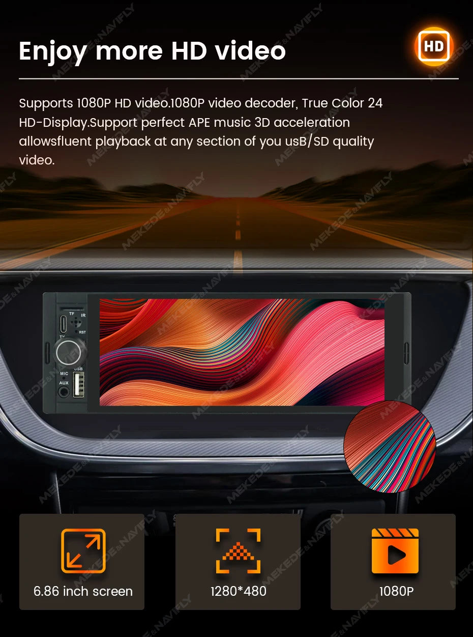 NaviFly 6.86" Universal FM CarPlay Android Auto Car Radio – MP5 Multimedia Player with Camera, No DVD