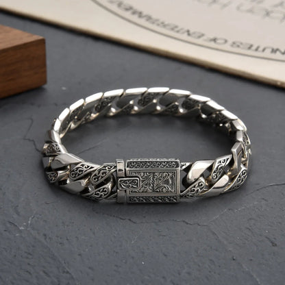 S925 Sterling Silver Vine Garland Bracelet - Retro Punk Tank Style Jewelry Gift
