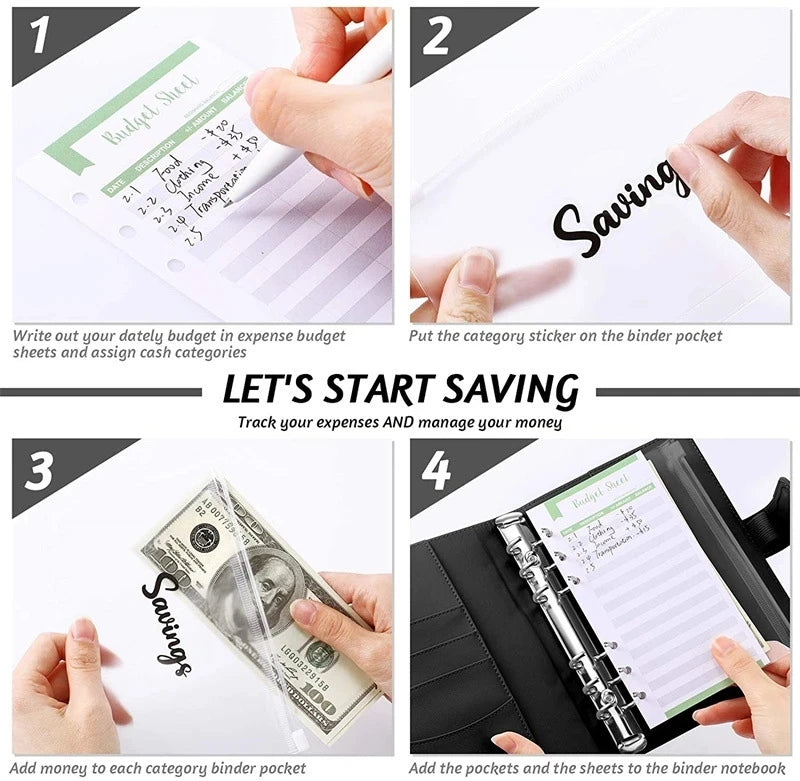 2023 Budget Planner – A7 Cash Envelope Savings Binder with 6 Holes for Financial Management, Loose-Leaf Notebook Organizer