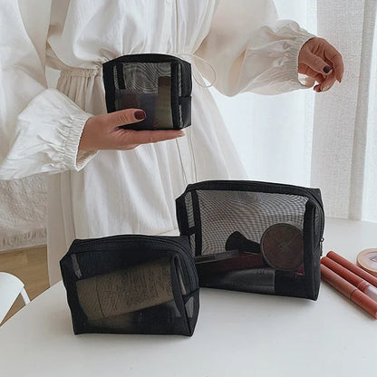 New Mesh Transparent Cosmetic Bags – Small & Large Clear Makeup Pouch, Portable Travel Toiletry Organizer with Lipstick Storage