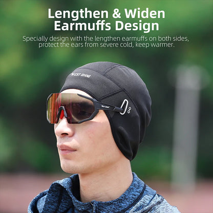 WEST BIKING Winter Fleece Cycling Cap - Windproof Thermal Skull Cap, Helmet Liner for Running, Skiing, and Motorcycle Riding, Men’s MTB Bike Hat