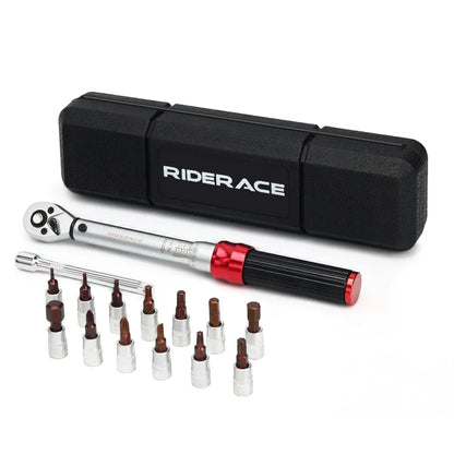 RIDERACE 15PCS Bicycle Torque Wrench Set | 1/4" 2-24Nm Dual Direction Allen Key & Socket Spanner Kit