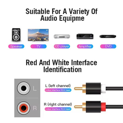 Dual RCA Male to Male Audio Cable HiFi Stereo Gold-Plated 2RCA to 2RCA Cord for HDTV, Home Theater, DVD & Amplifier Systems