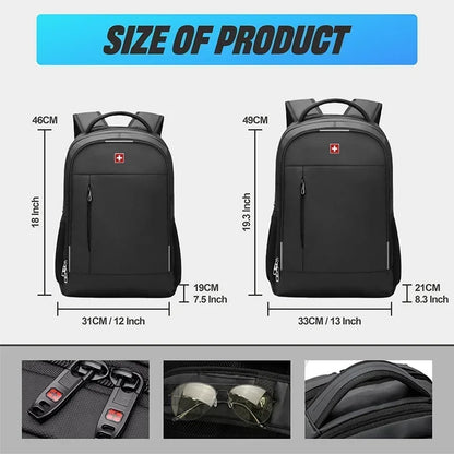 SWISS Men's Laptop Backpack – Waterproof, Anti-Theft USB Bag, Large Capacity Travel & School Mochila