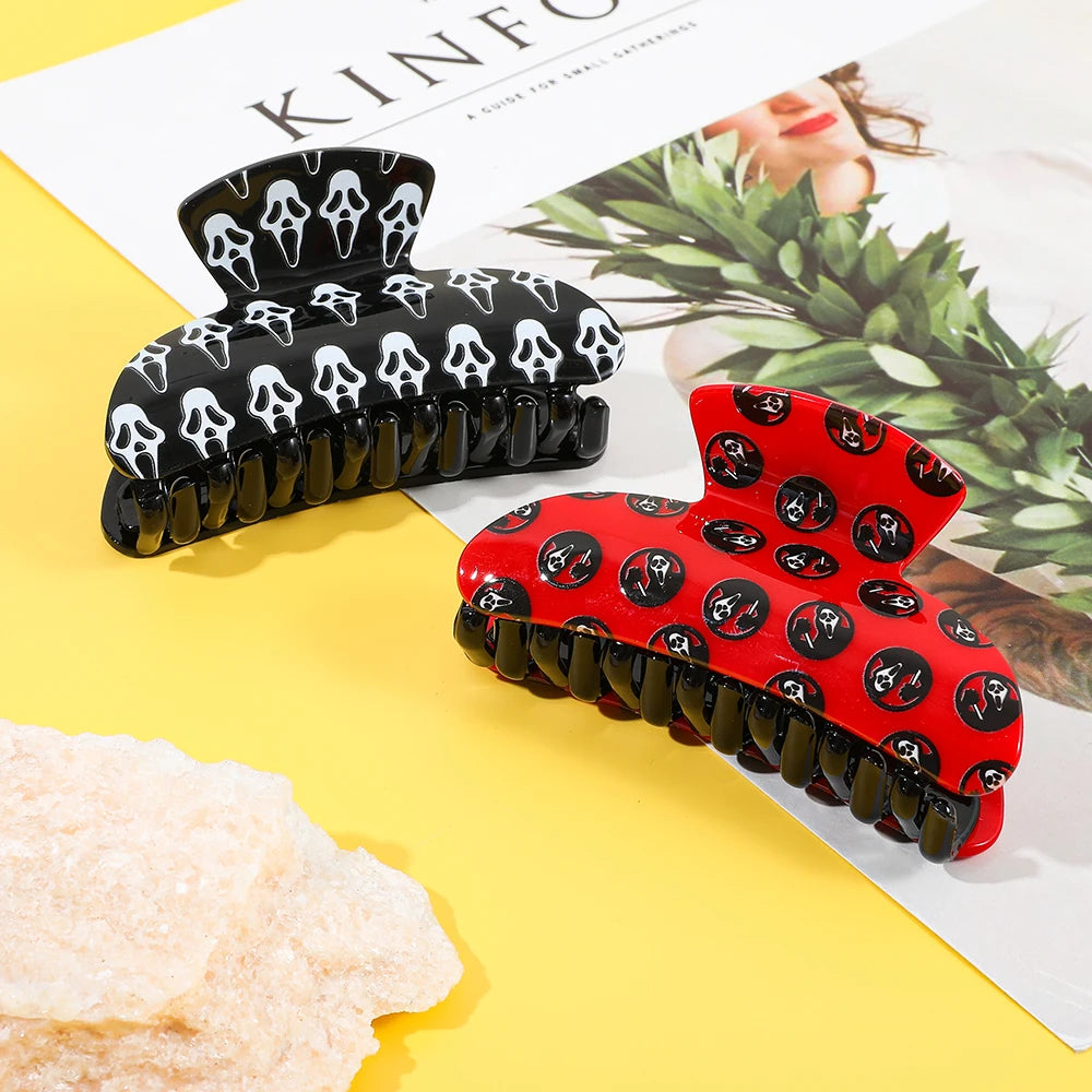 Skull Pattern Hair Claw | Red & Black Multi-Functional Hair Accessory