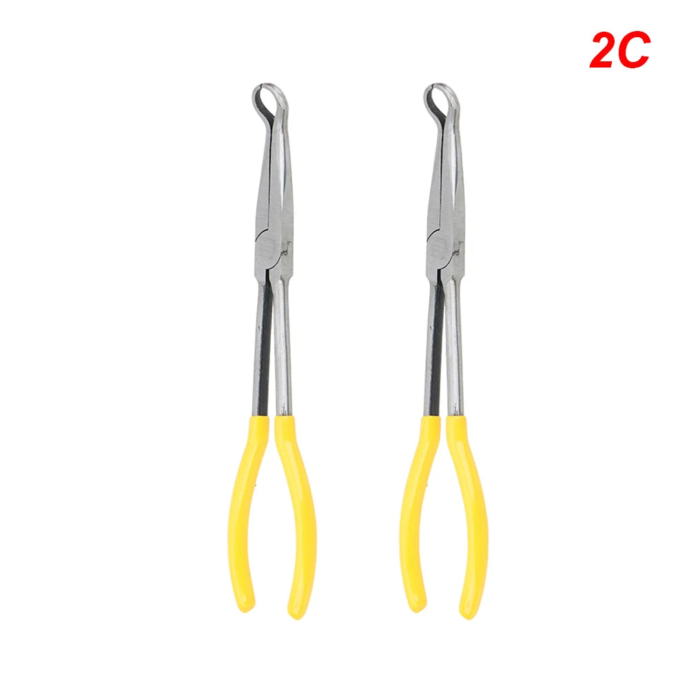DIY Extra Long Nose Pliers – Straight & Bent Tip Mechanic Hand Tool for Car Maintenance, Spanner & Clip Removal Kit