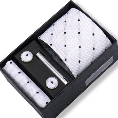 Men’s Green Tie Gift Box Set - Premium Business Necktie with Hanky, Cufflinks & Tie Clip for Wedding Formal Wear