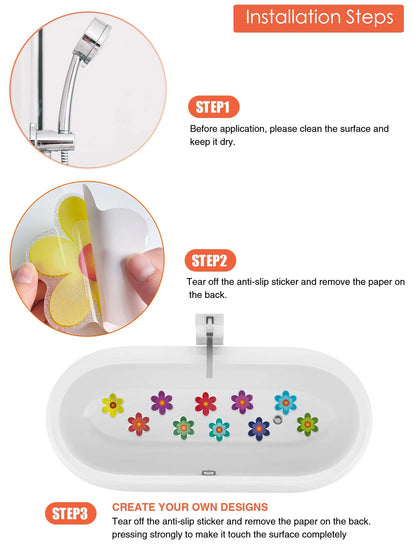 10pcs Cartoon Pattern Anti-Slip Bathroom Stickers – Self-Adhesive EPDM Mat for Bathtub, Stairs & Kids Room