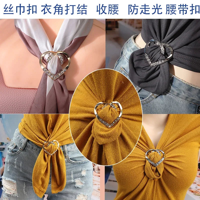 Crystal Pearl Hijab Scarf Ring: New Fashion Corner Hem Waist Knotted Brooches for Shirt & T-shirt - Metal Fixed Buckle Accessories