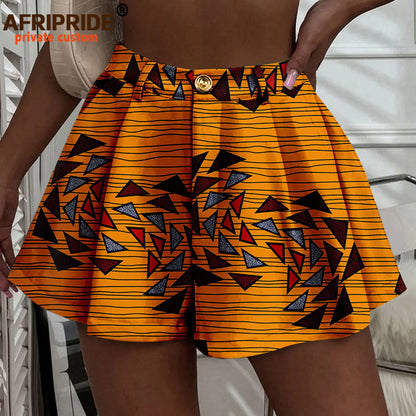 Women's Running Shorts - High Waist Elastic Athletic Shorts with Pockets Ankara Print