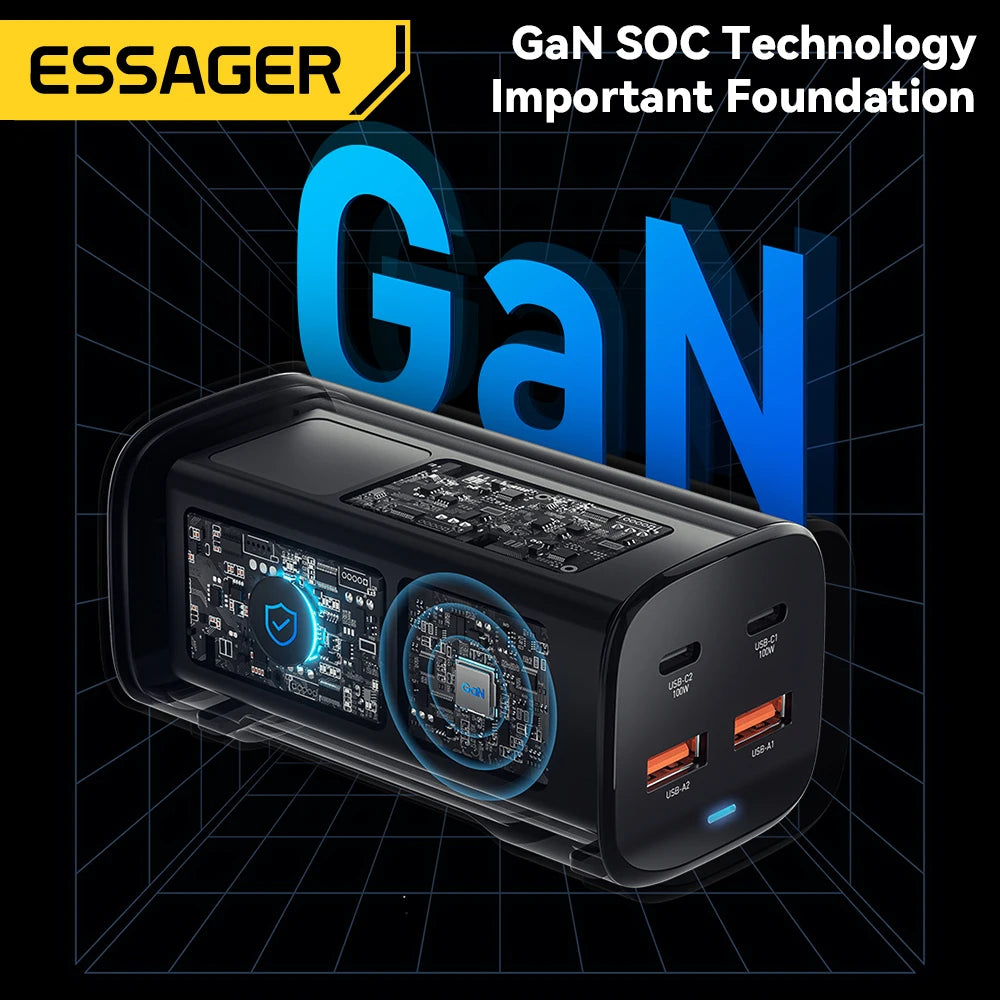 Essager 100W GaN USB-C Charger – Fast Desktop Charger with QC 4.0/3.0 PD for MacBook, iPhone 15, Samsung, Laptop & POPC