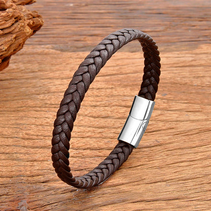 Classic Stainless Steel Leather Bracelet - Braided Couple Bangle Jewelry Gift for Women and Men