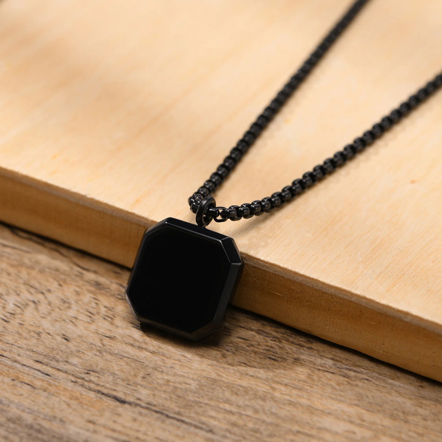 Vnox Stylish Men's Square Natural Stone Necklace - Stainless Steel Geometric Polygon Pendant, Casual Punk Jewelry Gift