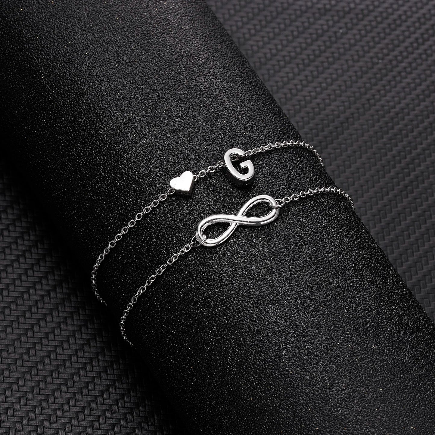 Bohemia A-Z Letter Initial Anklet for Women - Silver Heart Initial Anklet Bracelet, Beach Party & Travel Foot Jewelry